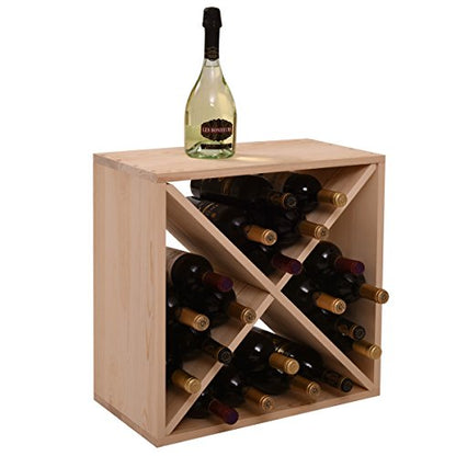 Y1LA 24 Bottle Wine Rack Holder Compact Cellar Cube Bar Storage Kitchen Decor Wood Display Home,Wine Storage Cube for Wood Crate in Natural (1, Natural-a)