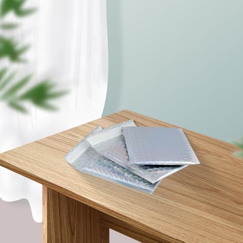 100 PCS 5 x 6 Inch Metallic Bubble Mailers, Silver Padded Mailing Envelopes, Practical Self Seal Aluminum Film Shipping Envelopes for Packing, Mailing - color: Silver