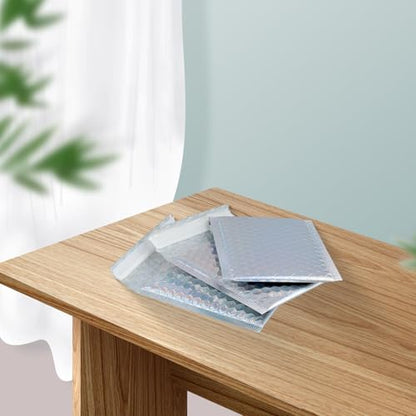 100 PCS 5 x 6 Inch Metallic Bubble Mailers, Silver Padded Mailing Envelopes, Practical Self Seal Aluminum Film Shipping Envelopes for Packing, Mailing - color: Silver