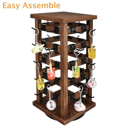 Ikee Design 5 Tiers Wood Rotating Jewelry Earring Display 42 Hooks - color: 4 side, Brown, 42 hooks