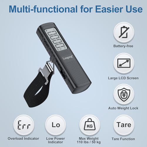 Battery-Free Digital Luggage Scale, 110lbs/50kg Portable Handheld Hanging Scale for Luggages, Suitcases, Backpacks & Bags, Easy Weighing for Travel, No Need Batteries (Black) - color: Black