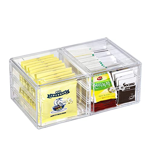 Cq acrylic Clear Stacking Make Up Organizers and Storage With 2 Drawers,4.7" Tall Acrylic Medicine Cabinet Organizer,Plastic Desktop Drawers Organizer for Vanity, Undersink, Kitchen Cabinets,Bathroom - size: 2 Height Drawers