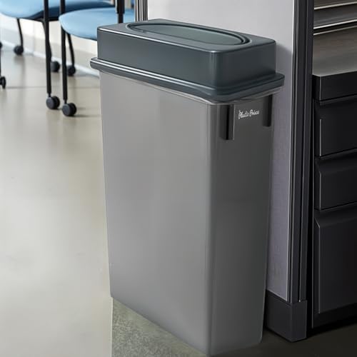 PLASTIC PRINCE 23 Gallon Slim Trash Can with Swing Lid Commercial Gray Rectangular Garbage Can with Drop Shot Lid Waste Bin with Double Flip Top for Restaurant Home Kitchen Office - style: Gray Trash Can with Swing Lid