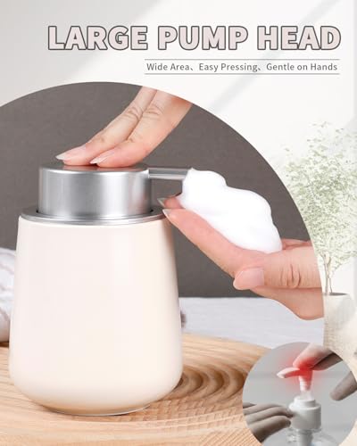 Bosilunlife 12Oz Ceramic Foam Soap Dispenser for Bathroom Kitchen Counter - color: Beige With Silver Pump