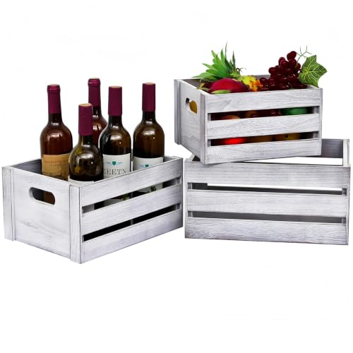 Storage Crates 3 Pcs Wooden Crates Decor Boxes,Rustic White Nested Crate