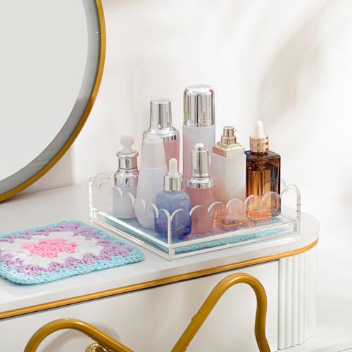 GlikCeil 1 Pcs 6.7" x 6.7" Acrylic Scalloped Tray Large Clear Acrylic Tray with Drawer for Insert Customizable Photos, Art, and Fabric Scalloped Basket for Needlepoint Napkin Frame Display Messages - size: 6.7" X 6.7"