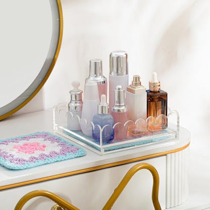 GlikCeil 1 Pcs 6.7" x 6.7" Acrylic Scalloped Tray Large Clear Acrylic Tray with Drawer for Insert Customizable Photos, Art, and Fabric Scalloped Basket for Needlepoint Napkin Frame Display Messages - size: 6.7" X 6.7"