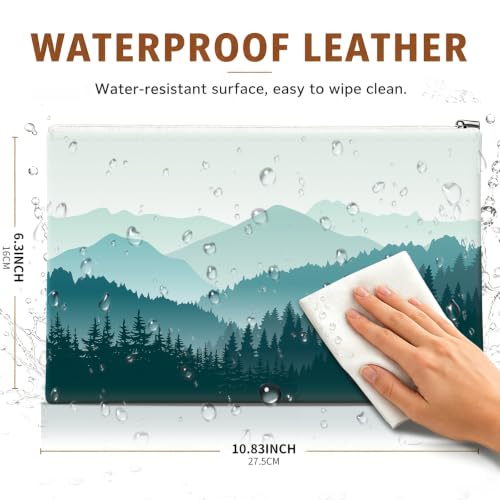 Money Bag with Zipper, Cute PU Leather Cash Bags, Portable Bank Bag Money Pouch for Cash, Coins, Checks, Receipts, Invoices Cosmetics Tools, Deposit Bag for Office Travel, Green Mountain - color: Green Mountain