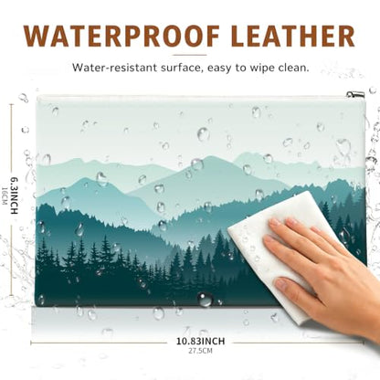 Money Bag with Zipper, Cute PU Leather Cash Bags, Portable Bank Bag Money Pouch for Cash, Coins, Checks, Receipts, Invoices Cosmetics Tools, Deposit Bag for Office Travel, Green Mountain - color: Green Mountain