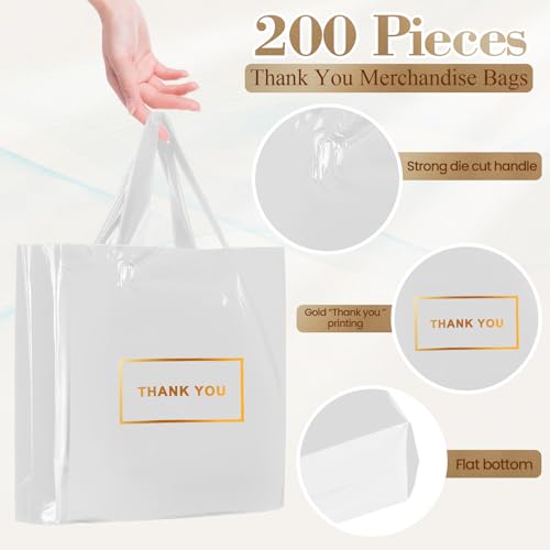 Teling 200 Pcs Thank You Bags with Handle for Business, White - color: White