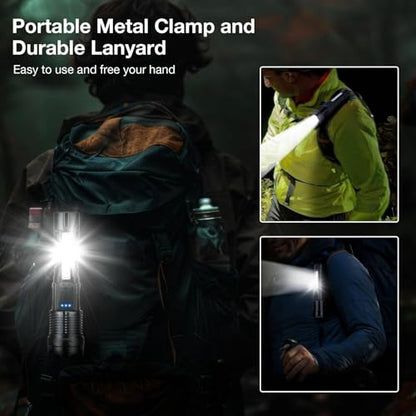 Rechargeable Flashlight 980,000L High Lumens 2 Pack, Led Tactical Flash Light, Super Bright Flashlights with 7 Modes, USB C Charging, Cob Side Light, IPX6 Waterproof for Camping Emergency