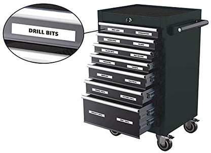 Toolbox Magnetic Labels – Black Inverted | 0.75”H x 4.5”W Size | 22-Piece Basic Set by DCM Solutions | Tool Drawer Organizer | Bold, Easy-to-Read | Strong Hold Magnets | Made in USA | Garage Use - color: White With Black Text, size: 0.75"H x 4.5"W