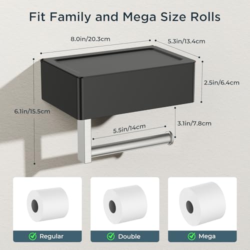 FORIOUS Toilet Paper Holder with Shelf, Wall-Mounted Modern Wipes Dispenser - color: Black & Brushed Nickel, size: Big 1 Pack-8" (L)