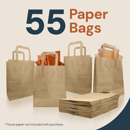 Reli. Brown Paper Bags with Handles | 55 Pack Kraft Bulk