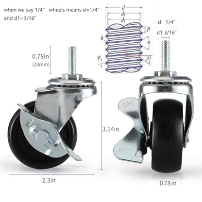 2 inch,Casters Set of 4,Caster Wheels 1/4 inch Threaded Stem,Wheels for Wire Shelving Racks,Leveling Casters,Replacement Wheels for Rolling Cart,Cart Wheel,Shelf Wheel,Caster