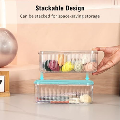 JessLab Makeup Brush Holder Organizer, Clear Makeup Sponges Organizer,Cosmetic Storage Case with Lid Display Case for Vanity, 1 Compartment (3 Pack) - style: 3 Pack