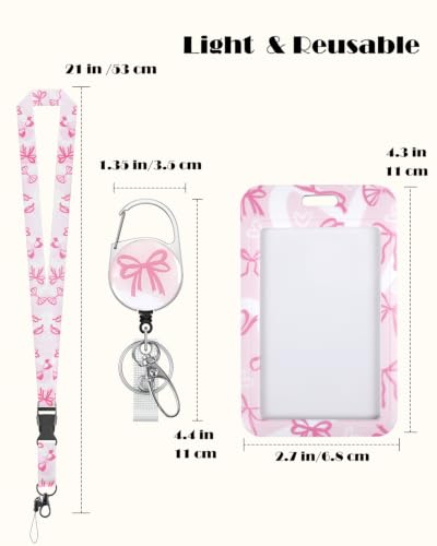 Uniclife Cute ID Badge Holder with Lanyard - color: Black Leopard Print & Pink Bowknot