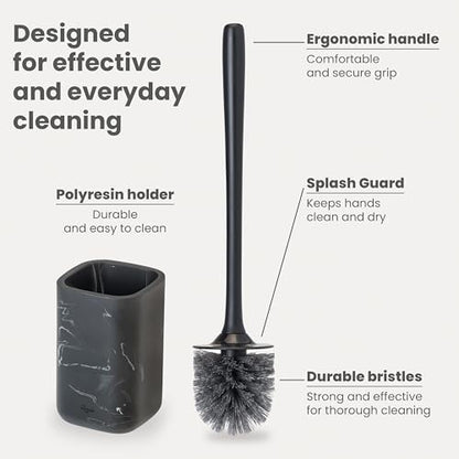 Vigar Zense Toilet Brush and Holder Set, Polyresin Stone, Black Marble - color: Black Marble