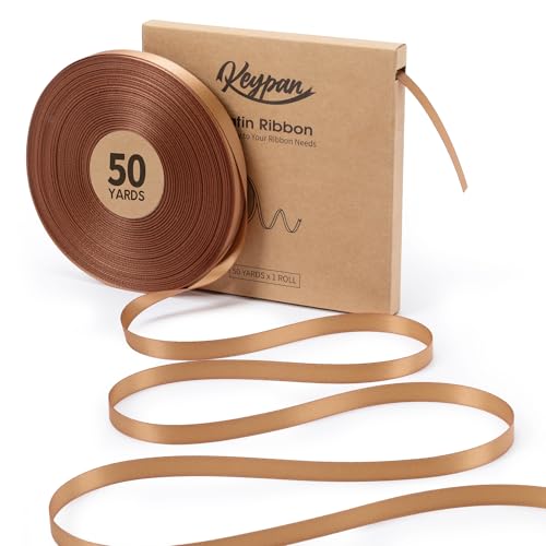 Keypan Brown Satin Ribbon, 3/8 Inch, 50 Yards - color: Brown, size: 3/8"