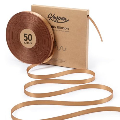 Keypan Brown Satin Ribbon, 3/8 Inch, 50 Yards - color: Brown, size: 3/8"