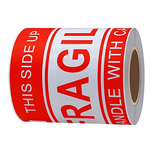 Hybsk This Side Up Fragile Stickers 4"*6" Handle with Care Shipping and Packing Warning Adhesive Labels 100 Per Roll (4x6 inch) - size: 4x6 inch