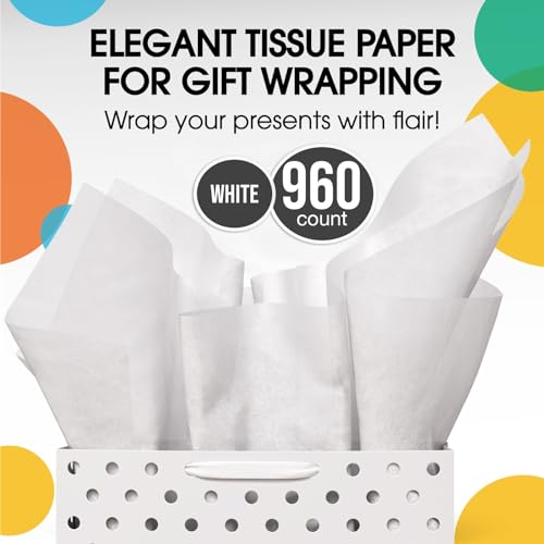 Party Solids White Tissue Paper for Gift Bags 15"X20" 960 Sheets - size: 960 Sheets (15 x 20)