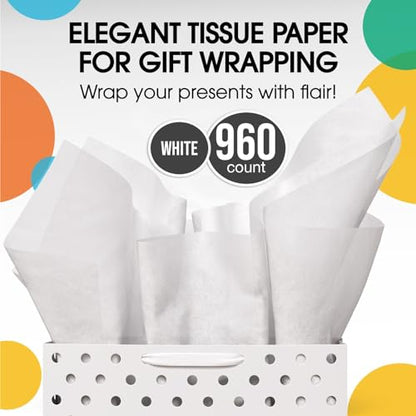 Party Solids White Tissue Paper for Gift Bags 15"X20" 960 Sheets - size: 960 Sheets (15 x 20)