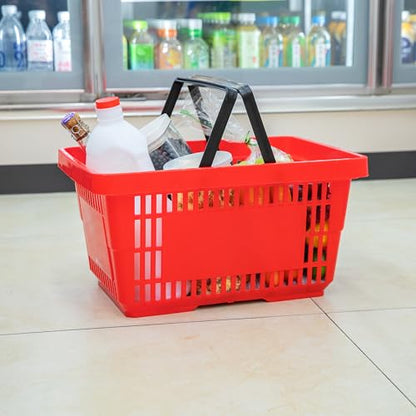 Restaurantware Plastic Shopping Basket, Red, with Plastic Handles - style: Plastic Handles