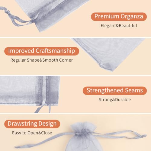 Crweety 50PCS Organza Bags 6x9 Grey Small Gift Bags Mesh Drawstring - color: Grey