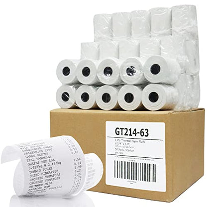 (50) Thermal Paper Rolls 2-1/4 X 63 Ingenico ICT 200 220 250 FD400 Vx520 - size: 2 1/4" X 63'