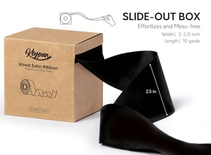 Keypan Black Satin Ribbon Double-Faced Wired 2-1/2 Inch x 10 Yards - color: Black, size: 2-1/2"