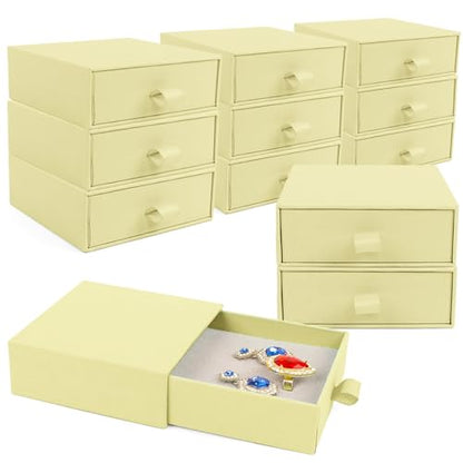 Jewelry Gift Box, 12-Pack Necklace Gift Box Drawer Jewelry Box Bangle Necklace Case For Earrings & Rings, Stylish Necklace Bracelet Organizer, 3.5 x 3.5 x 1.25 Inches (Beige) - color: Beige