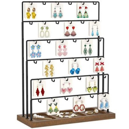 EsLuker.ly Earring Card Display Stand for Vendors Events Selling, 36 Hooks - color: Dark Brown+Black