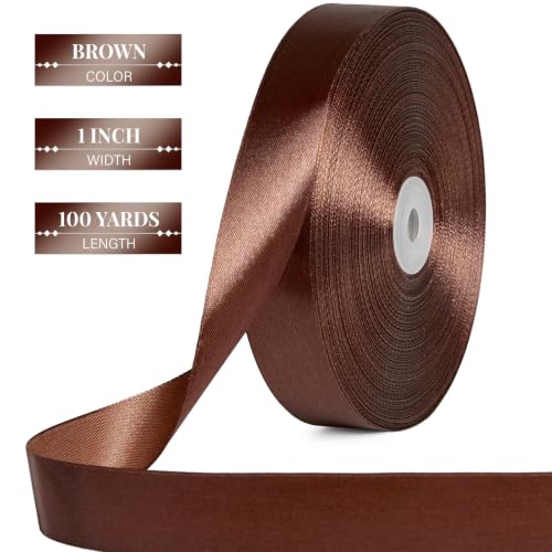 Brown Satin Ribbon 1 Inch x 100 Yards - color: Brown