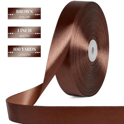 Brown Satin Ribbon 1 Inch x 100 Yards - color: Brown
