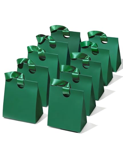 Vitalizart Paper Gift Bags With Ribbon Handles Small Green Bulk Pack - color: Green, size: Small Size/10pcs