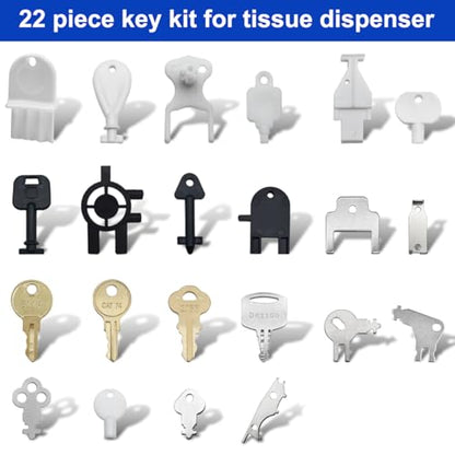 22 Pcs Dispenser Key Set, Compatible with Bobrick, Bradley, Kimberly Clark, Tork, Georgia Pacific, San Jamar, Cat 74, E114 and More, Replacement Key for Most Paper Towel, Toilet Paper, Soap Dispensers