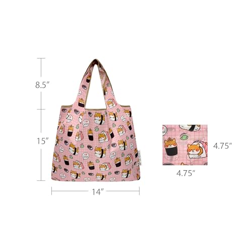 allydrew Medium Foldable Tote Nylon Reusable Grocery Bag (Set of 2) - color: Doggy Sushi