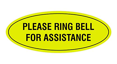 Signs ByLITA Oval Please Ring Bell for Assistance Sign (Yellow/Black) - Small - color: Yellow / Black, size: 2 x 5" - Small (1 Pack)