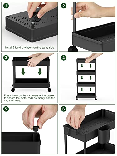 LEHOM Slim Rolling Storage Cart - 4 Tiers Bathroom Organizer Utility Cart - color: Black