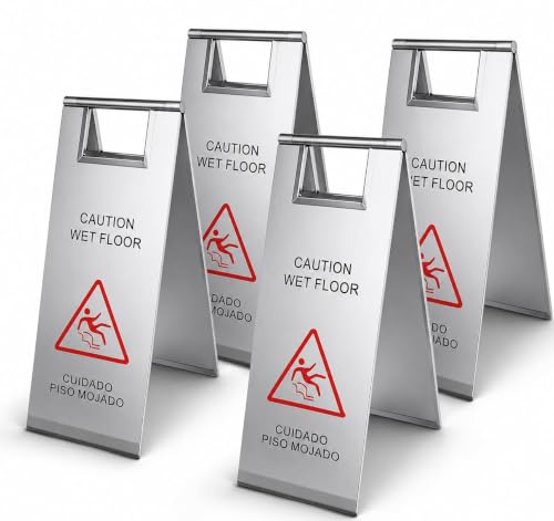 24In Stainless Steel Wet Floor Caution Folding Bilingual Warning Sign (4)
