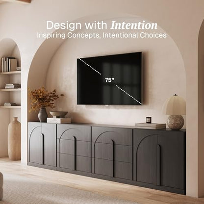 BELLEZE Bijou 4-Piece Modular Sideboard Buffet Cabinet - Ebony - color: Bijou Ebony Bbcc