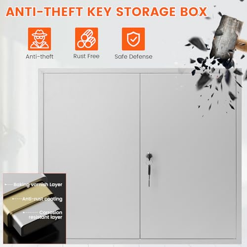 440 Keys Dual-Door Key Lock Box Wall Mount with 20 Adjustable Hook Plates - color: White, size: 440 Keys