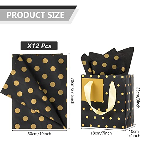 Tenare 12 Pcs Small Gift Bags Bulk,7 x 4 x 9 Inch,Black Gold - color: Black Gold, size: 7 x 4 x 9 Inch