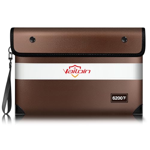 Vailoin 6200°F Fireproof Money Bag, 8 Layers of Heat Insulated Materials - color: Brown, size: 11"x7.7"