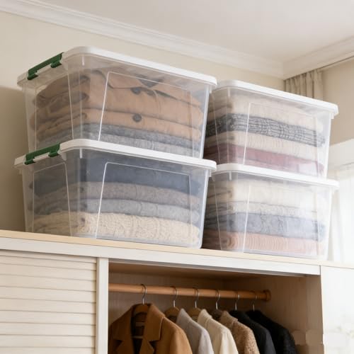 85 Qt Clear Plastic Storage Bins with Lids, 4 Pack Wheeled Boxes - size: 85 Quart