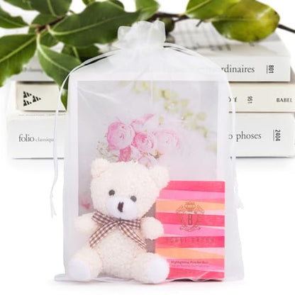 ANZNKU 50 Pcs Large Organza Bags 8x12, White Small Mesh Gift Bag Drawstring - color: White