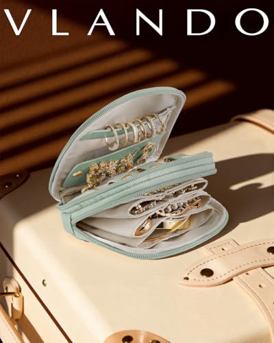 VLANDO 2-Layer Jewelry Travel Case for Necklaces,Rings,Earrings - color: Light Green