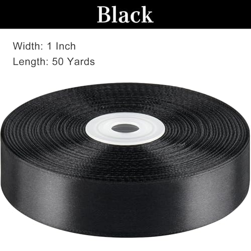 Black Satin Ribbon, 1 Inch, 50 Yards - color: black