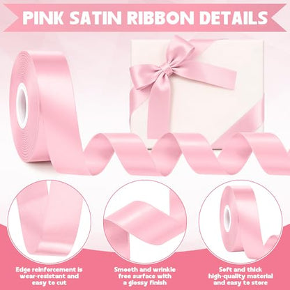 1 in 30 Yards Pink Satin Ribbon for Flower Bouquet Baby Shower Mother's Day - color: Pink, size: 1 inch